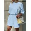 imagePRETTYGARDEN Womens 2 Piece Lounge Sets 2025 Summer Short Sleeve Tunic Tops Drawstring Shorts Matching Outfits TracksuitsLight Blue
