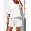 imagePRETTYGARDEN Womens 2 Piece Lounge Sets 2025 Summer Short Sleeve Tunic Tops Drawstring Shorts Matching Outfits TracksuitsWhite