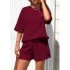 imagePRETTYGARDEN Womens 2 Piece Lounge Sets 2025 Summer Short Sleeve Tunic Tops Drawstring Shorts Matching Outfits TracksuitsWine Red