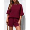 imagePRETTYGARDEN Womens 2 Piece Lounge Sets 2025 Summer Short Sleeve Tunic Tops Drawstring Shorts Matching Outfits TracksuitsWine Red
