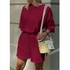 imagePRETTYGARDEN Womens 2 Piece Lounge Sets 2025 Summer Short Sleeve Tunic Tops Drawstring Shorts Matching Outfits TracksuitsWine Red