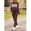 imagePRETTYGARDEN Womens 2 Piece Sets 2025 Long Sleeve Tops High Waisted Sweatpants Lounge Set Fall Fashion Travel OutfitsBrown