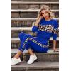 imagePRETTYGARDEN Womens 2 Piece Sets 2025 Long Sleeve Tops High Waisted Sweatpants Lounge Set Fall Fashion Travel OutfitsLeopard Blue