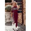 imagePRETTYGARDEN Womens 2 Piece Sets 2025 Long Sleeve Tops High Waisted Sweatpants Lounge Set Fall Fashion Travel OutfitsLeopard Wine Red