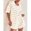 imagePRETTYGARDEN Womens 2 Piece Shorts Sets Casual Summer 2025 Short Sleeve Striped Sweater Set Matching Beach Vacation OutfitApricot