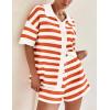 imagePRETTYGARDEN Womens 2 Piece Shorts Sets Casual Summer 2025 Short Sleeve Striped Sweater Set Matching Beach Vacation OutfitOrange