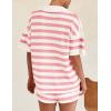 imagePRETTYGARDEN Womens 2 Piece Shorts Sets Casual Summer 2025 Short Sleeve Striped Sweater Set Matching Beach Vacation OutfitPink