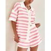 imagePRETTYGARDEN Womens 2 Piece Shorts Sets Casual Summer 2025 Short Sleeve Striped Sweater Set Matching Beach Vacation OutfitPink