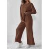 imagePRETTYGARDEN Womens 2025 Fall 2 Piece Outfits Long Sleeve Pullover Tops Wide Leg Pants Matching Lounge Sets Fashion ClothingBrown