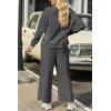 imagePRETTYGARDEN Womens 2025 Fall 2 Piece Outfits Long Sleeve Pullover Tops Wide Leg Pants Matching Lounge Sets Fashion ClothingGrey