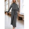 imagePRETTYGARDEN Womens 2025 Fall 2 Piece Outfits Long Sleeve Pullover Tops Wide Leg Pants Matching Lounge Sets Fashion ClothingGrey