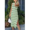 imagePRETTYGARDEN Womens 2025 Summer Dresses Casual Sleeveless Hollow Out Knit Side Slit Striped Midi Tank DressLight Green