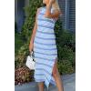 imagePRETTYGARDEN Womens 2025 Summer Dresses Casual Sleeveless Hollow Out Knit Side Slit Striped Midi Tank DressStriped Light Blue White