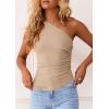 imagePRETTYGARDEN Womens 2025 Summer Y2K Tops Sleeveless One Shoulder Slim Fit Shirts Ruched Knit Asymmetrical Top BlouseApricot