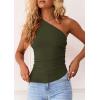 imagePRETTYGARDEN Womens 2025 Summer Y2K Tops Sleeveless One Shoulder Slim Fit Shirts Ruched Knit Asymmetrical Top BlouseArmy Green