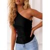 imagePRETTYGARDEN Womens 2025 Summer Y2K Tops Sleeveless One Shoulder Slim Fit Shirts Ruched Knit Asymmetrical Top BlouseBlack