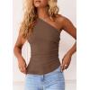 imagePRETTYGARDEN Womens 2025 Summer Y2K Tops Sleeveless One Shoulder Slim Fit Shirts Ruched Knit Asymmetrical Top BlouseCoffee