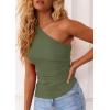 imagePRETTYGARDEN Womens 2025 Summer Y2K Tops Sleeveless One Shoulder Slim Fit Shirts Ruched Knit Asymmetrical Top BlouseGrey Green
