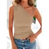 imagePRETTYGARDEN Womens 2025 Summer Y2K Tops Sleeveless One Shoulder Slim Fit Shirts Ruched Knit Asymmetrical Top BlouseKhaki