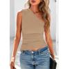 imagePRETTYGARDEN Womens 2025 Summer Y2K Tops Sleeveless One Shoulder Slim Fit Shirts Ruched Knit Asymmetrical Top BlouseKhaki