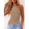 imagePRETTYGARDEN Womens 2025 Summer Y2K Tops Sleeveless One Shoulder Slim Fit Shirts Ruched Knit Asymmetrical Top BlouseKhaki