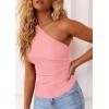 imagePRETTYGARDEN Womens 2025 Summer Y2K Tops Sleeveless One Shoulder Slim Fit Shirts Ruched Knit Asymmetrical Top BlousePink