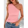 imagePRETTYGARDEN Womens 2025 Summer Y2K Tops Sleeveless One Shoulder Slim Fit Shirts Ruched Knit Asymmetrical Top BlousePink