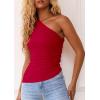 imagePRETTYGARDEN Womens 2025 Summer Y2K Tops Sleeveless One Shoulder Slim Fit Shirts Ruched Knit Asymmetrical Top BlouseRed