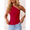 imagePRETTYGARDEN Womens 2025 Summer Y2K Tops Sleeveless One Shoulder Slim Fit Shirts Ruched Knit Asymmetrical Top BlouseRed