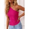 imagePRETTYGARDEN Womens 2025 Summer Y2K Tops Sleeveless One Shoulder Slim Fit Shirts Ruched Knit Asymmetrical Top BlouseRose Red