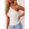 imagePRETTYGARDEN Womens 2025 Summer Y2K Tops Sleeveless One Shoulder Slim Fit Shirts Ruched Knit Asymmetrical Top BlouseWhite