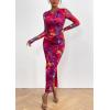 imagePRETTYGARDEN Womens Bodycon Maxi Dress Fall Spring Fashion Long Sleeve Floral Print Tight Fitted Party Club Ruched DressesNavy Red Big Floral
