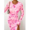 imagePRETTYGARDEN Womens Bodycon Maxi Dress Fall Spring Fashion Long Sleeve Floral Print Tight Fitted Party Club Ruched DressesPink Red Floral
