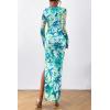 imagePRETTYGARDEN Womens Bodycon Maxi Dress Fall Spring Fashion Long Sleeve Floral Print Tight Fitted Party Club Ruched DressesPrint Blue