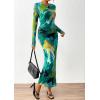 imagePRETTYGARDEN Womens Bodycon Maxi Dress Fall Spring Fashion Long Sleeve Floral Print Tight Fitted Party Club Ruched DressesPrint Green