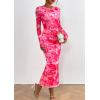imagePRETTYGARDEN Womens Bodycon Maxi Dress Fall Spring Fashion Long Sleeve Floral Print Tight Fitted Party Club Ruched DressesPrint Pink