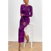 imagePRETTYGARDEN Womens Bodycon Maxi Dress Fall Spring Fashion Long Sleeve Floral Print Tight Fitted Party Club Ruched DressesPrint Purple