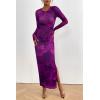 imagePRETTYGARDEN Womens Bodycon Maxi Dress Fall Spring Fashion Long Sleeve Floral Print Tight Fitted Party Club Ruched DressesPrint Purple