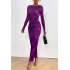 imagePRETTYGARDEN Womens Bodycon Maxi Dress Fall Spring Fashion Long Sleeve Floral Print Tight Fitted Party Club Ruched DressesPrint Purple