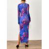 imagePRETTYGARDEN Womens Bodycon Maxi Dress Fall Spring Fashion Long Sleeve Floral Print Tight Fitted Party Club Ruched DressesPurple Blue
