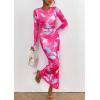 imagePRETTYGARDEN Womens Bodycon Maxi Dress Fall Spring Fashion Long Sleeve Floral Print Tight Fitted Party Club Ruched DressesRose Red