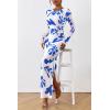 imagePRETTYGARDEN Womens Bodycon Maxi Dress Fall Spring Fashion Long Sleeve Floral Print Tight Fitted Party Club Ruched DressesWhite Blue Floral