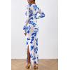 imagePRETTYGARDEN Womens Bodycon Maxi Dress Fall Spring Fashion Long Sleeve Floral Print Tight Fitted Party Club Ruched DressesWhite Blue Floral