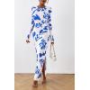 imagePRETTYGARDEN Womens Bodycon Maxi Dress Fall Spring Fashion Long Sleeve Floral Print Tight Fitted Party Club Ruched DressesWhite Blue Floral