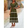 imagePRETTYGARDEN Womens Casual Summer Maxi Dress Short Sleeve Swiss Dot V Neck Smocked Long Flowy Beach DressesArmy Green