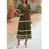 imagePRETTYGARDEN Womens Casual Summer Maxi Dress Short Sleeve Swiss Dot V Neck Smocked Long Flowy Beach DressesArmy Green