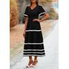 imagePRETTYGARDEN Womens Casual Summer Maxi Dress Short Sleeve Swiss Dot V Neck Smocked Long Flowy Beach DressesBlack