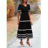 imagePRETTYGARDEN Womens Casual Summer Maxi Dress Short Sleeve Swiss Dot V Neck Smocked Long Flowy Beach DressesBlack