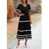 imagePRETTYGARDEN Womens Casual Summer Maxi Dress Short Sleeve Swiss Dot V Neck Smocked Long Flowy Beach DressesBlack