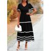 imagePRETTYGARDEN Womens Casual Summer Maxi Dress Short Sleeve Swiss Dot V Neck Smocked Long Flowy Beach DressesBlack